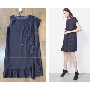 NWT FABIANA FILIPPI Navy Cashmere Wool Mollini Ruffle‎ Dress Boho I 40 Ret$ 690